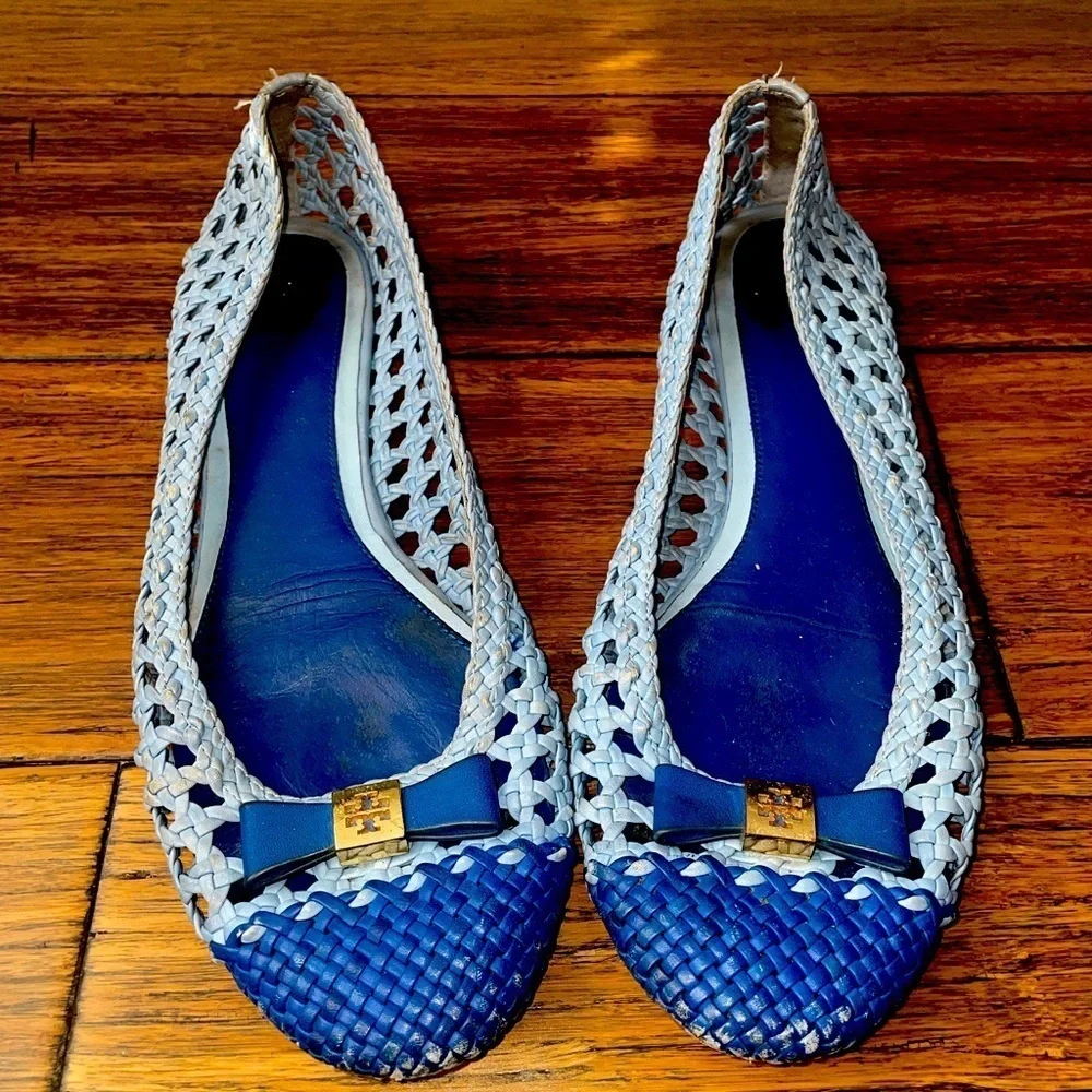 Tory Burch flats Blue flats woven flats leather flats cap toe flats spring